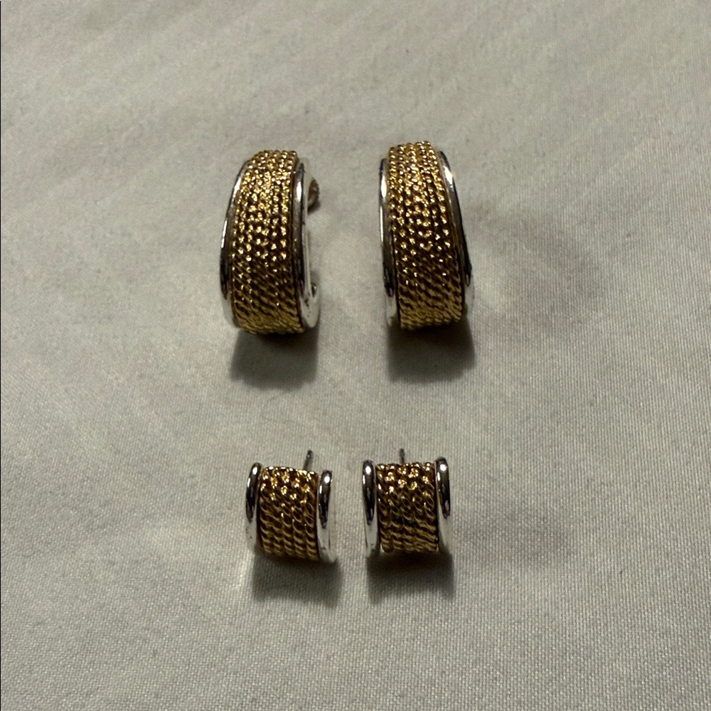 Elegant Gold and Silver Textured Earrings Set